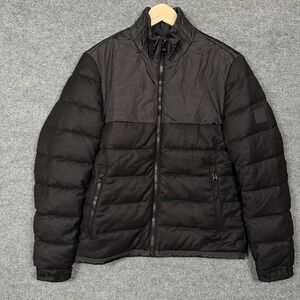 Hugo Boss Mens 38R Puffer Jacket Black Virgin Wool Quilted Full Zip Colorblock
